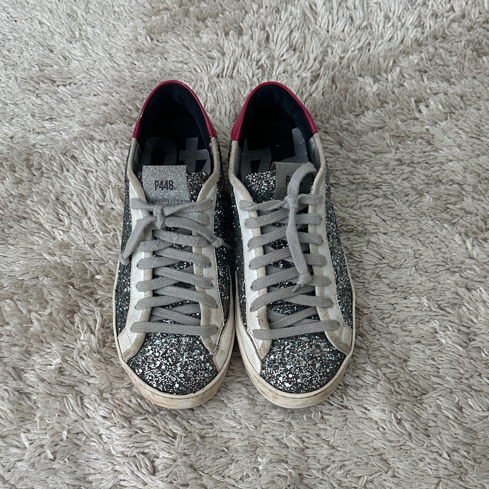 P448 Women’s Glitter Low-Top Sneakers in Black, Silver & Pink